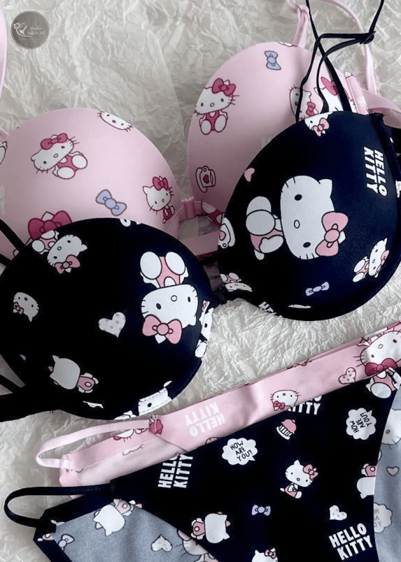 Hello kitty small breast push-up anti-slip underwear, cartoon sweet and cute, sexy and pure desire, beautiful back bra for girls