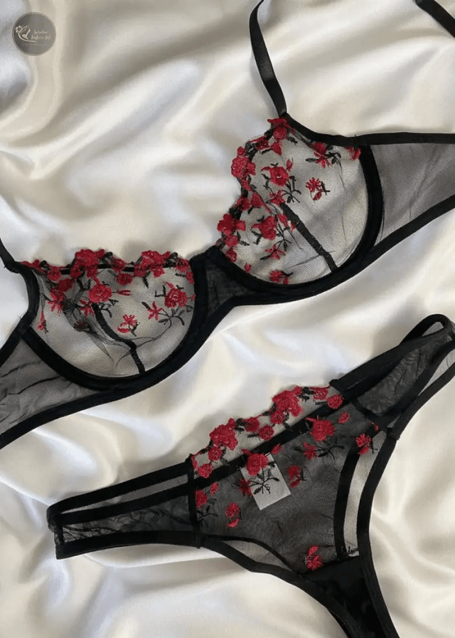 Transperant Lingerie Set Women Mesh Net Sexi Lenceria Sensual Mujer Bra Sets Embroidery Floral Underwired_img_0