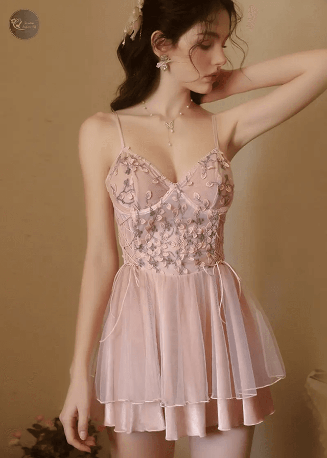 Petal-Embroidered Backless Women Sexy Lingerie Nightdress Lace Nightgown Ladies Home Clothing Underwear_img_9