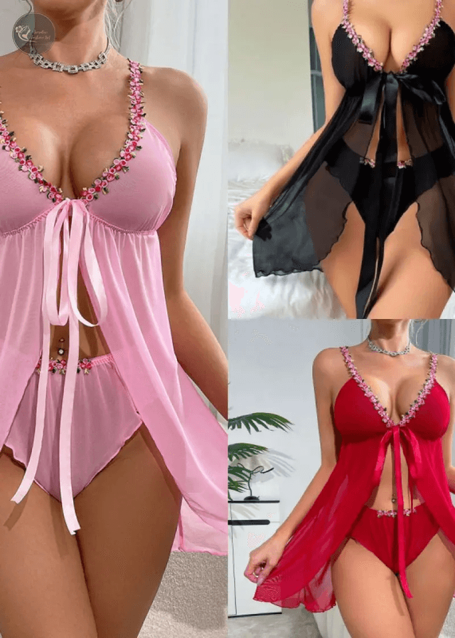 Sexy Lingerie Set Women Erotic Bra Nightdress Sexy Lace Sleepwear Slim Dresses Pajamas Nightgown Nightwear Sleepwear & Dresses_img_6