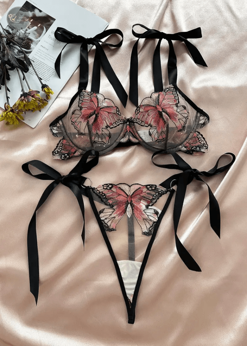 Butterfly Embroidered Lingerie Fancy Lace Delicate Underwear Fairy Embroidery Exotic Sets Bowknot Hot Girl Underwear Bras Set