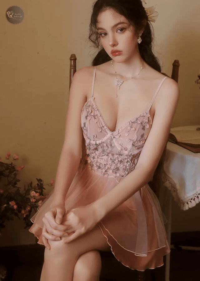 Petal-Embroidered Backless Women Sexy Lingerie Nightdress Lace Nightgown Ladies Home Clothing Underwear_img_6