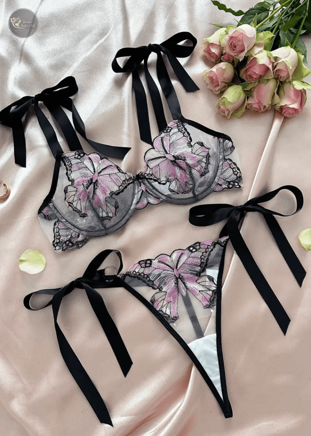 Butterfly Embroidered Lingerie Fancy Lace Delicate Underwear Fairy Embroidery Exotic Sets Bowknot Hot Girl Underwear Bras Set_img_1