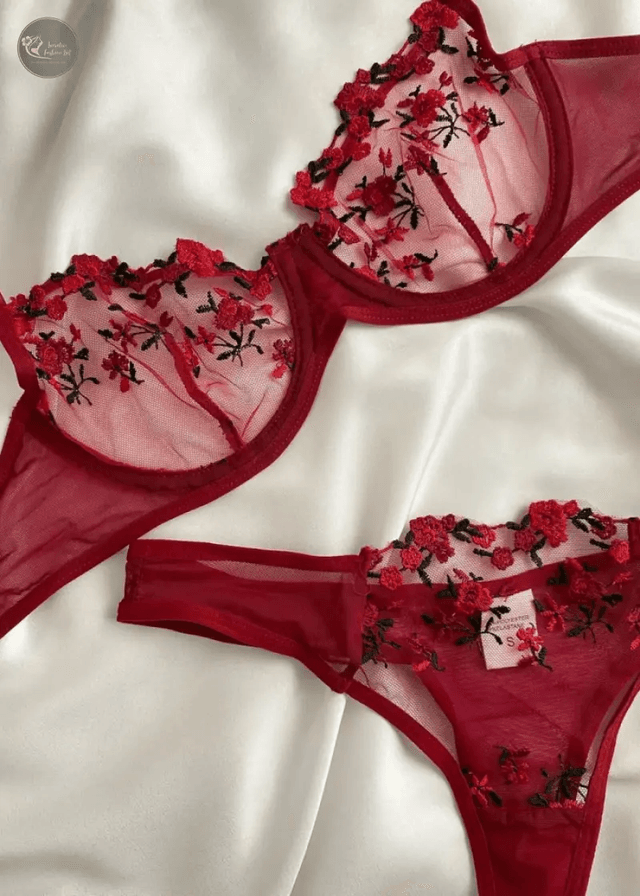 Transperant Lingerie Set Women Mesh Net Sexi Lenceria Sensual Mujer Bra Sets Embroidery Floral Underwired_img_1
