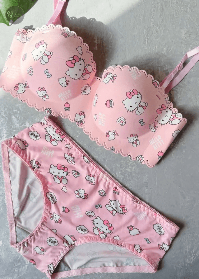 Girl's Bra Hello Kitty Underwear Set No Weir Lace Sweet Bra Strapless Cartoon Cute Summer Breathable Girls Gift_img_1