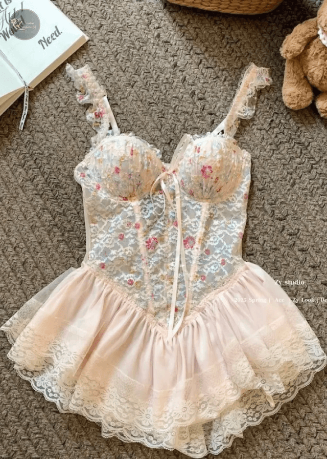 Lolita cute Corset Lingerie Dress Women Sexy Overbust Push Up Corset Lace Fishbone Corset Transparent Bustier Clubwear Lingerie_img_5