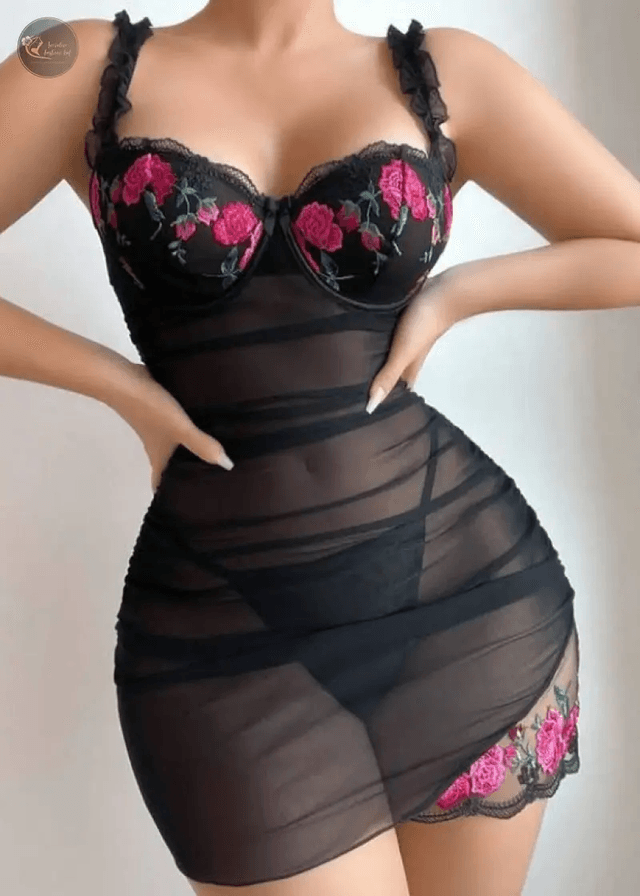 Women Lace Dresses Flower Splicing Chest Support Sleeping Nightdress Sexy Lingerie Temptation Embroidered Nightgown_img_8