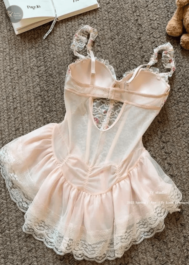 Lolita cute Corset Lingerie Dress Women Sexy Overbust Push Up Corset Lace Fishbone Corset Transparent Bustier Clubwear Lingerie_img_2