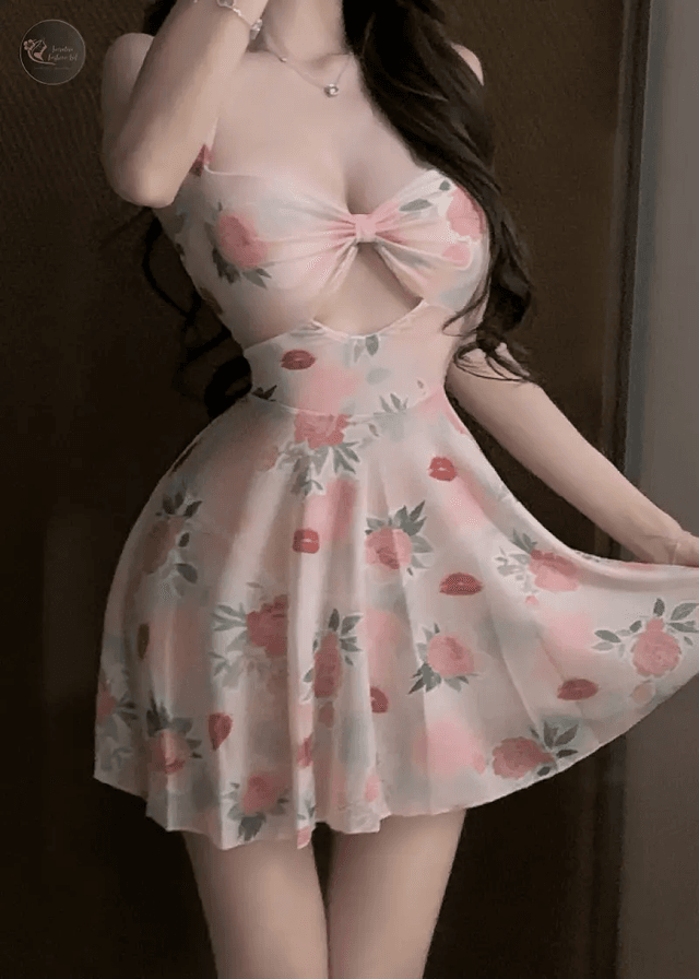 Cute Floral Print Chemise Halter Neck Backless Nightwear Sweet Yet Sexy Pajamas for Women_img_2