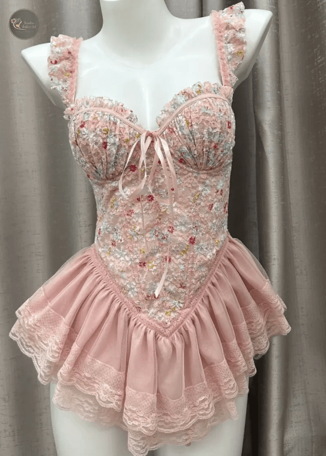 Lolita cute Corset Lingerie Dress Women Sexy Overbust Push Up Corset Lace Fishbone Corset Transparent Bustier Clubwear Lingerie_img_3