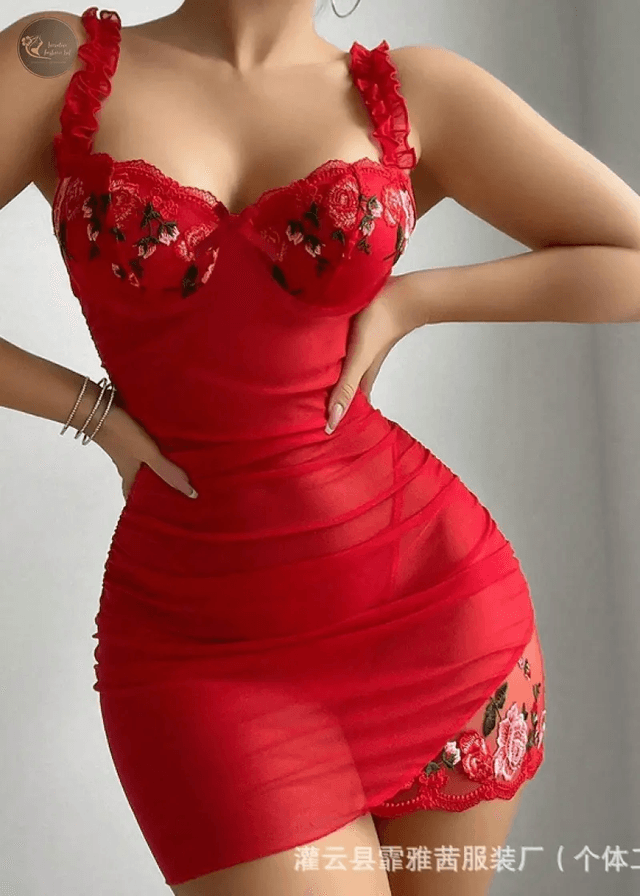 Women Lace Dresses Flower Splicing Chest Support Sleeping Nightdress Sexy Lingerie Temptation Embroidered Nightgown_img_6