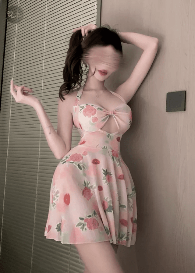 Cute Floral Print Chemise Halter Neck Backless Nightwear Sweet Yet Sexy Pajamas for Women_img_0