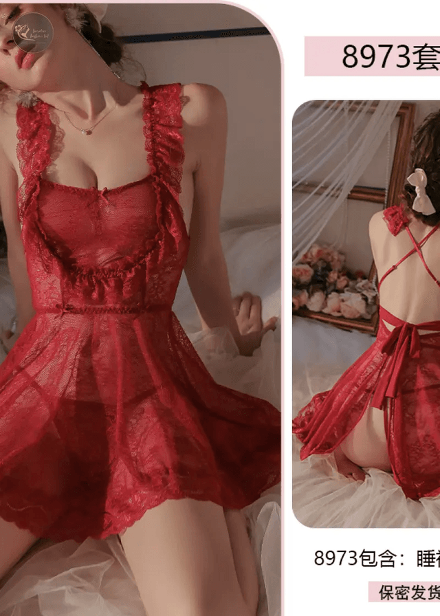 Sexy Lace Suspender Nightdress Women See-Through Dress Backless Lingerie Pajamas_img_1