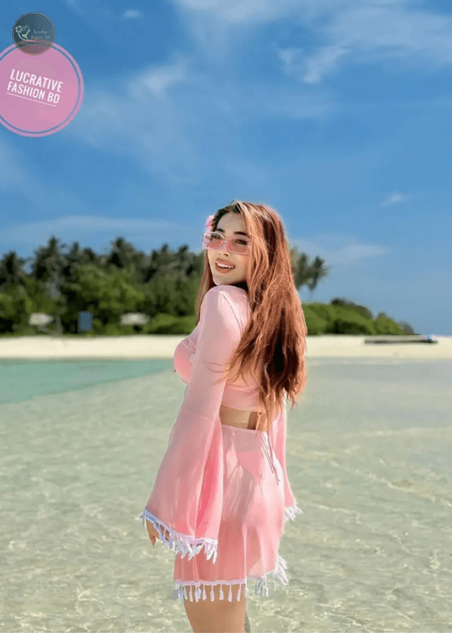 Four-Piece Set Exotic Style Tassel Women's Bikini High Waist Solid Color Beach Sun Protection swimsuit cover_img_6