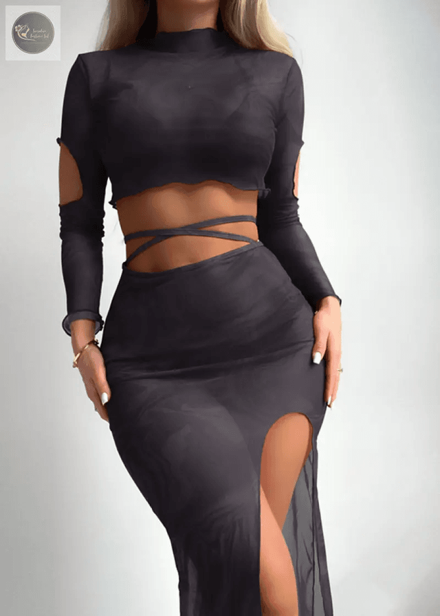 New Summer Women's Sexy Solid Color Long Sleeved Skirt Style Outer Shirt Split Bikini Swimsuit Set_img_6