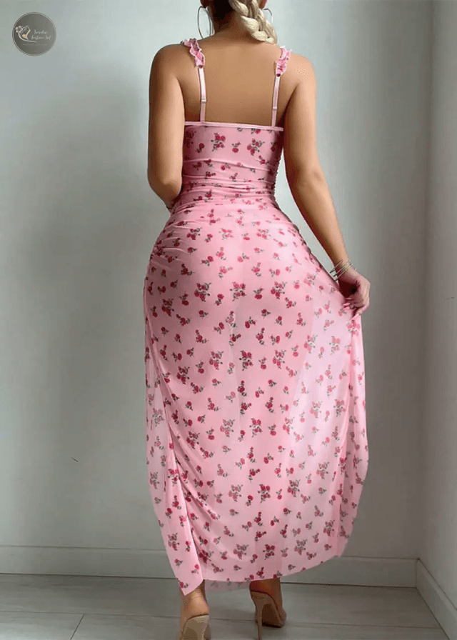 Women Casual Nightgown Sexy Sleeveless V-neck Split Lace Trimmed Hem Floral Sheer Nightdress Female Sleeping Dress Homewear_img_4