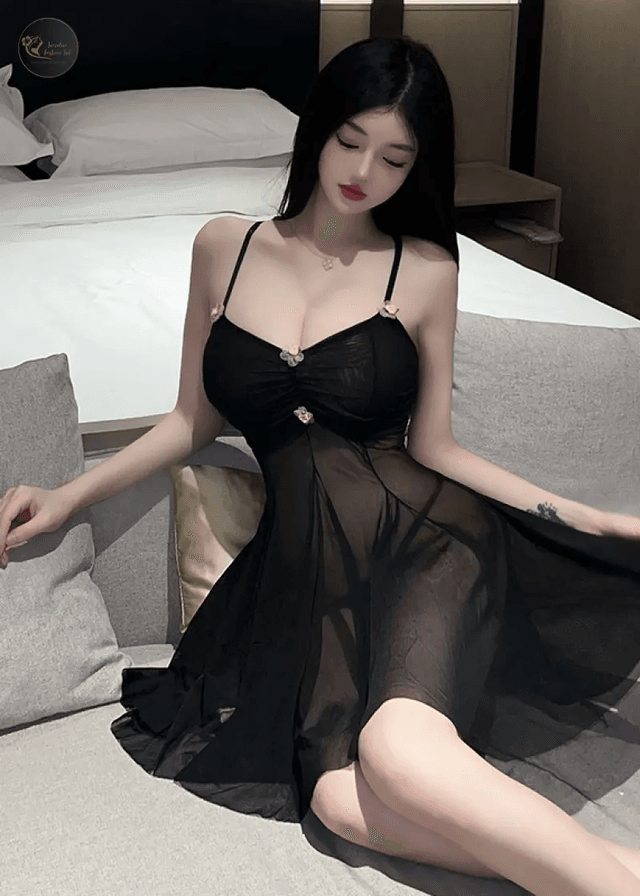 Sexy Mesh Transparent Temptation Sleepwear Dress For Women Translucent Folds Flower Embroidery Dress Pure Desire Beautiful OFJY_img_4