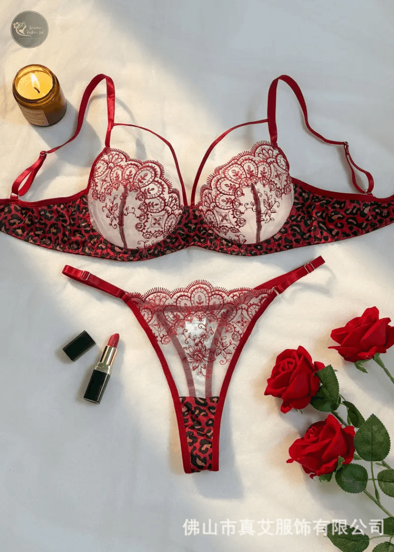 Black leopard print sexy lingerie set - see-through bra set - fashionable women's lingerie-exquisite intimate underwear