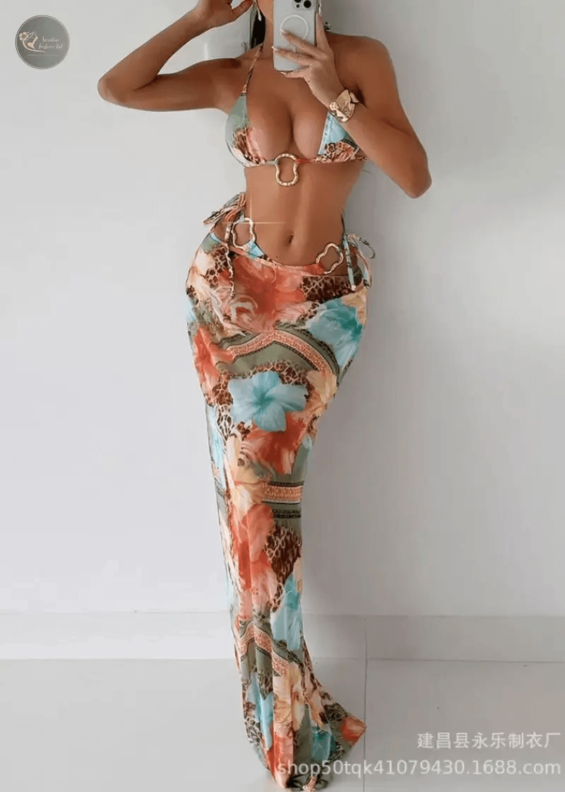 Para Praia Sexy Brazilian Bikini 2025 Three Piece Swimsuit with Long Beach Dress Thong Swimwear Women Biquini Beachwear