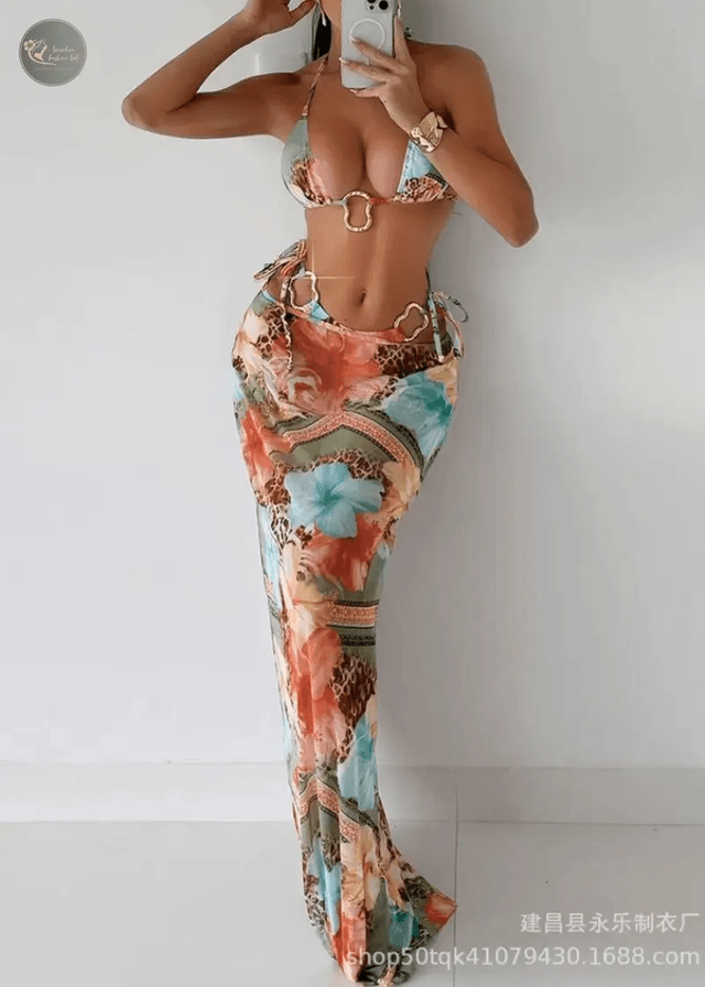 Para Praia Sexy Brazilian Bikini 2025 Three Piece Swimsuit with Long Beach Dress Thong Swimwear Women Biquini Beachwear_img_0