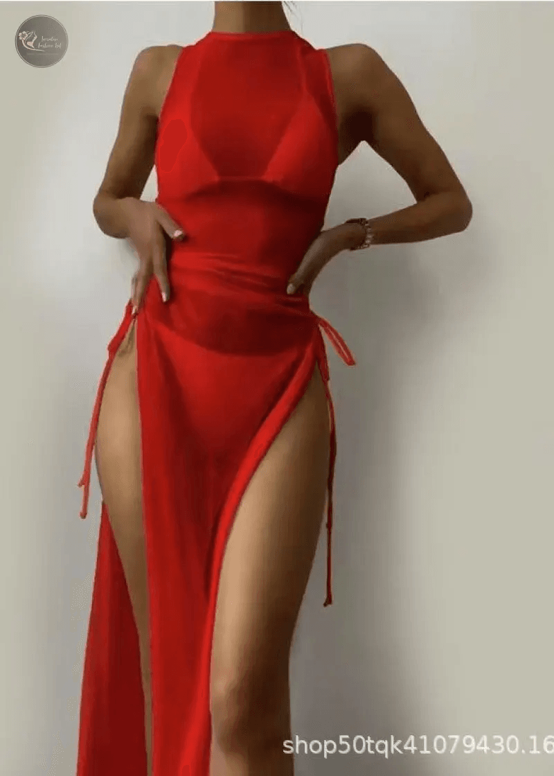 Sexy Sleeveless Mesh Bikini Cover Up Green White Dress 3 Piece Swimsuit Beach See Through Beach Bathing Suit Thong Swimwear 2024