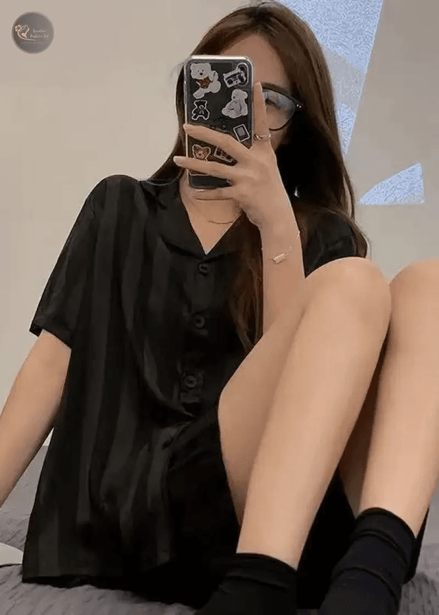 1 Set Women's Elegant Lounge Set, Plus Size Satin Striped Button Up Long Sleeve Shirt & Pants Pajamas_img_2