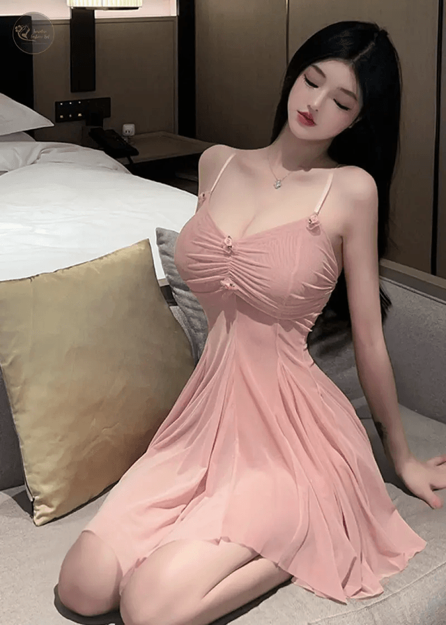 Sexy Mesh Transparent Temptation Sleepwear Dress For Women Translucent Folds Flower Embroidery Dress Pure Desire Beautiful OFJY_img_2