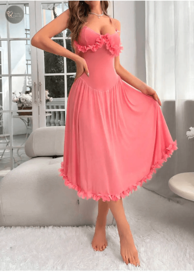 Women's Naughty Lingerie Sets Sleeveless Sheer Mesh 3D Flower Cami Dress and Thong Sets_img_2