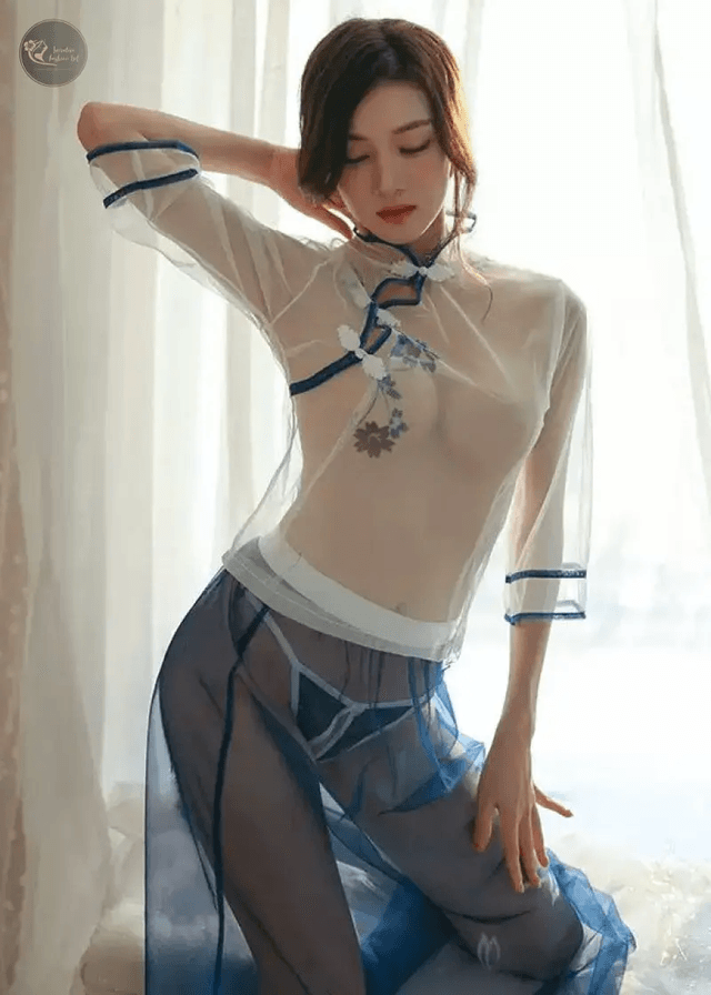 Night Fun Desire Lingerie Mesh See-through Republic of China Uniform Temptation Passion Retro Set Women Drops_img_4