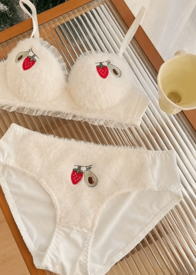 Winter Fluffy Lingerie Fruit Embroidery Sweet Push-Up Comfortable set_img_2