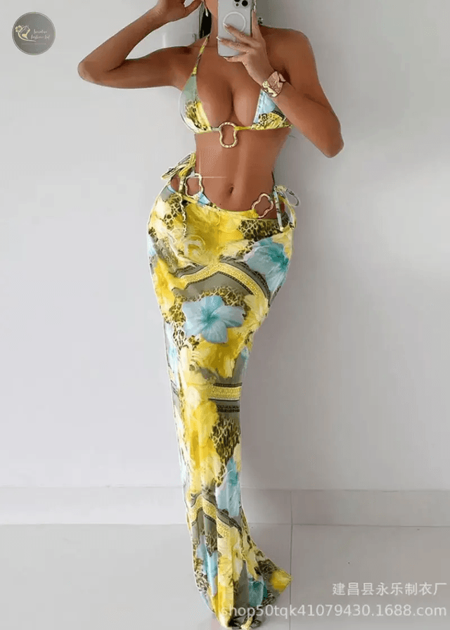 Para Praia Sexy Brazilian Bikini 2025 Three Piece Swimsuit with Long Beach Dress Thong Swimwear Women Biquini Beachwear_img_2