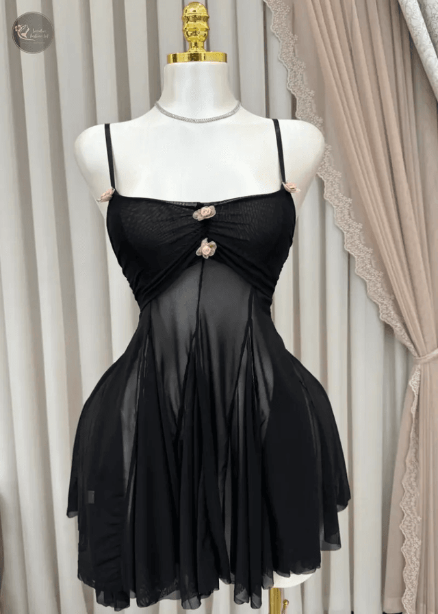 Sexy Mesh Transparent Temptation Sleepwear Dress For Women Translucent Folds Flower Embroidery Dress Pure Desire Beautiful OFJY_img_3