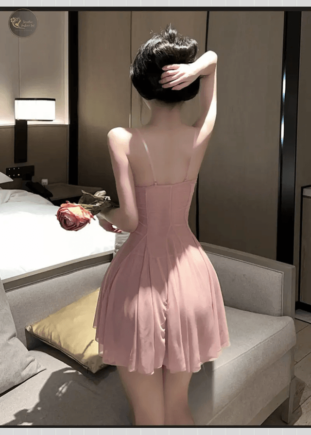 Sexy Mesh Transparent Temptation Sleepwear Dress For Women Translucent Folds Flower Embroidery Dress Pure Desire Beautiful OFJY_img_1