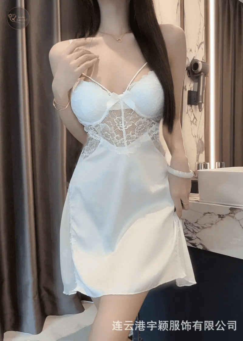 Romantic Lace Satin Nightgown - Lace Nightie Sex Clothes Nightdress With Bow Detail