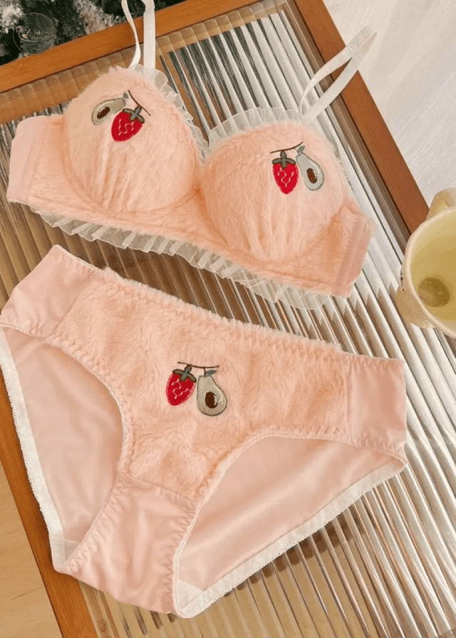 Winter Fluffy Lingerie Fruit Embroidery Sweet Push-Up Comfortable set_img_3