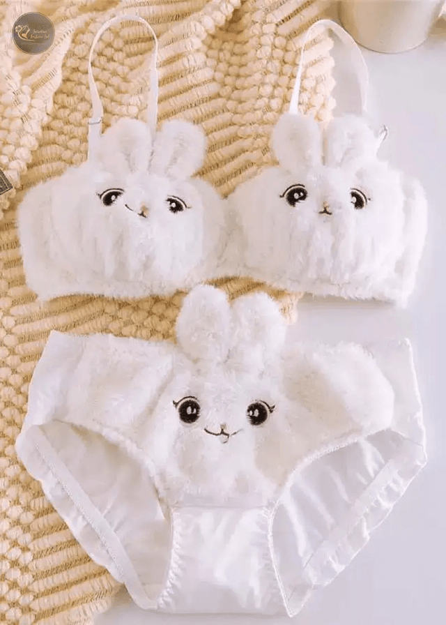 Lolita Girl Student Underwear Japanese Bra & Brief Sets Plush Cute No Steel Ring Women's Intimates Suit Small Chest Gathering_img_4