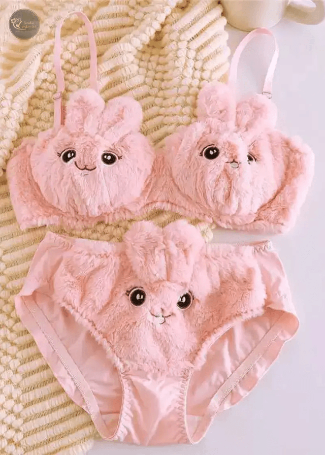 Lolita Girl Student Underwear Japanese Bra & Brief Sets Plush Cute No Steel Ring Women's Intimates Suit Small Chest Gathering_img_5