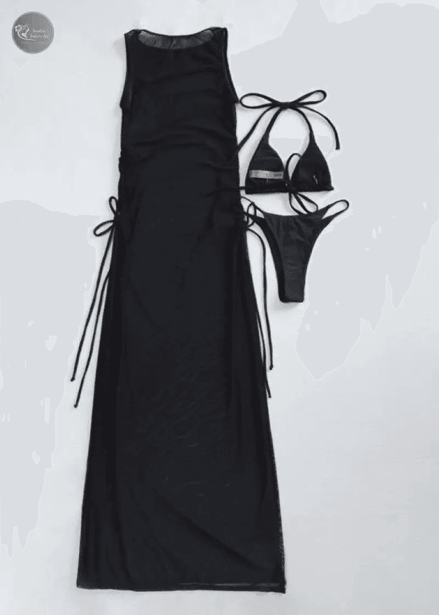 Sexy Sleeveless Mesh Bikini Cover Up Green White Dress 3 Piece Swimsuit Beach See Through Beach Bathing Suit Thong Swimwear 2024_img_5