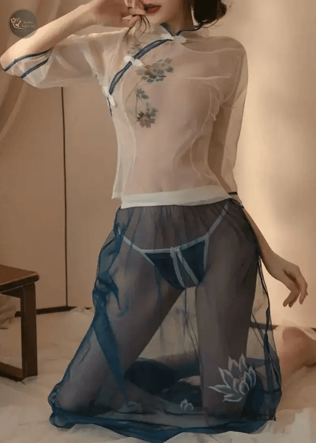 Night Fun Desire Lingerie Mesh See-through Republic of China Uniform Temptation Passion Retro Set Women Drops_img_3