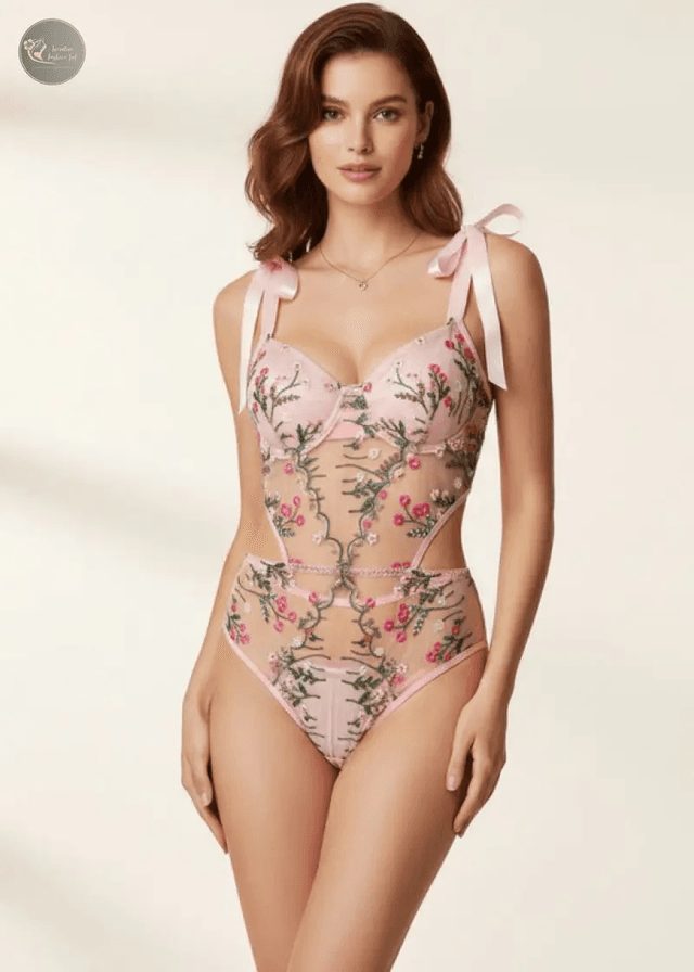 Sweet Embroidered Flower Bra Set Underwear Low Waist Bralette Thong Double Strap Lace Lingerie Set Sexy Summer Comfort Homewear_img_5