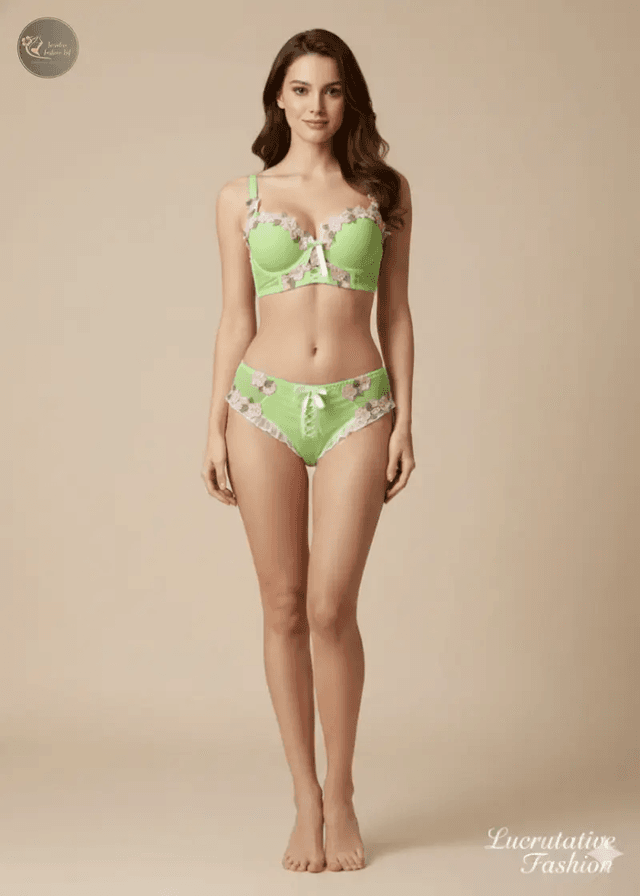 Sweet Floral Lingerie Set Cream Lace Bralette Cute Push Up Bra for Small Bust Women Pure & Sensual Embroidered Wireless_img_6