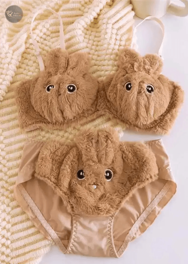 Lolita Girl Student Underwear Japanese Bra & Brief Sets Plush Cute No Steel Ring Women's Intimates Suit Small Chest Gathering_img_6