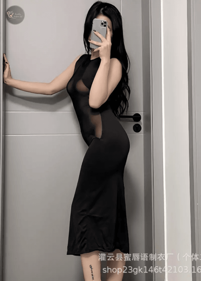 Transparent Sexy Long Seductive Dress Erotic Lingerie For Women Sleeveless Round Neck_img_6