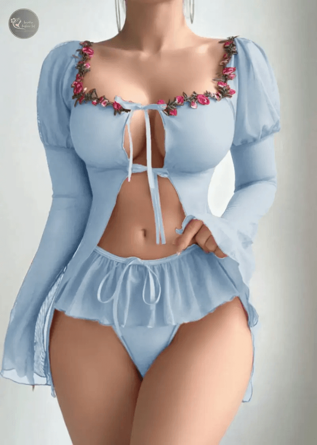 Sexy Mesh Lingerie Set, See through Long sleeve Slit Lace lingerie, New hot lingerie Erotic Night Dress Naughty Sleepwear_img_0